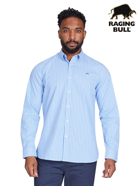 Raging Bull Blue Long Sleeve Classic Stripe 100% Cotton Shirt (AD0905) | € 101 - € 117