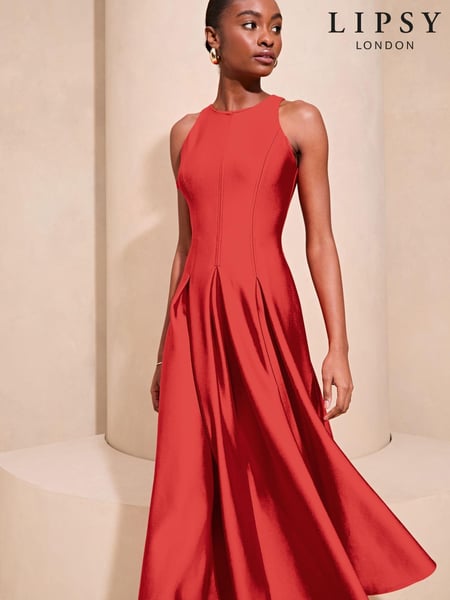 Lipsy Red Halter Neck Skater Prom Midi Dress (AD0929) | € 61