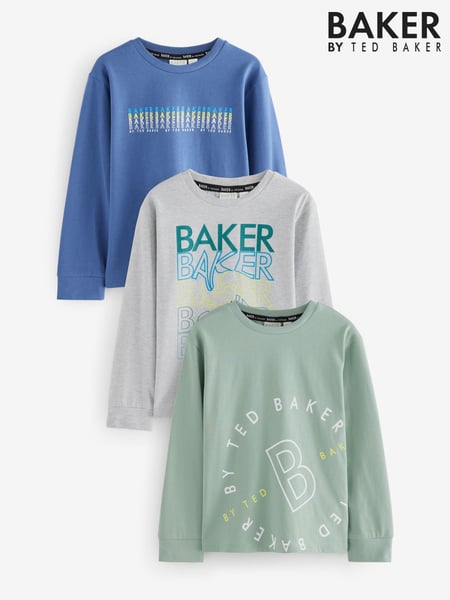 Baker by Ted Baker Multi Graphic Long Sleeve 100% Cotton T-Shirts 3 Pack (AD1529) | € 51 - € 58