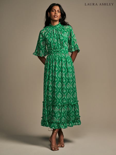 Laura Ashley Green Foscot Damask Floral Chiffon Midaxi Dress (AD1608) | € 97