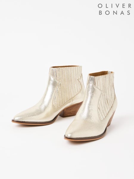 Oliver Bonas Gold Leather Ankle Cowboy Boots (AD2035) | € 125