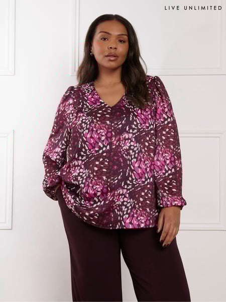 Live Unlimited Pink Curve Multi Abstract Print V-Neck Pleat Front Blouse (AD2511) | € 54