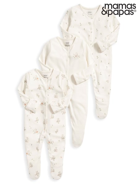 Mamas & Papas 100% Cotton Bear Brown Sleepsuits 3 Pack (AD3689) | € 34