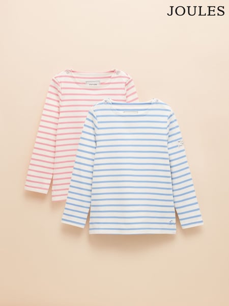 Joules Girls' Harbour Pink & Blue Pack of Two Long Sleeve Jersey Top (AD3741) | € 37 - € 47