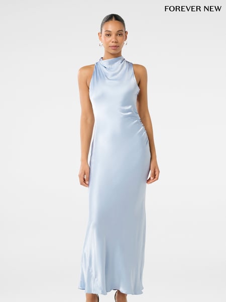 Forever New Blue Michelle Open Back Satin Maxi Dress (AD4655) | € 112