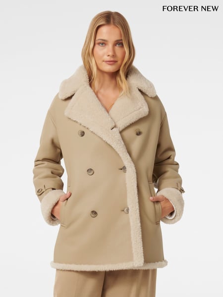 Forever New Brown Alix Vegan Leather Shearling Coat (AD4674) | € 93