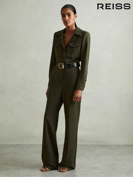 Reiss Dark Green Ray Petite Belted Utility Jumpsuit (AD4990) | € 371