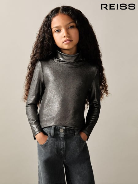 Reiss Silver Casey 9-13 yrs Metallic-Thread Roll-Neck Top (AD5022) | € 37