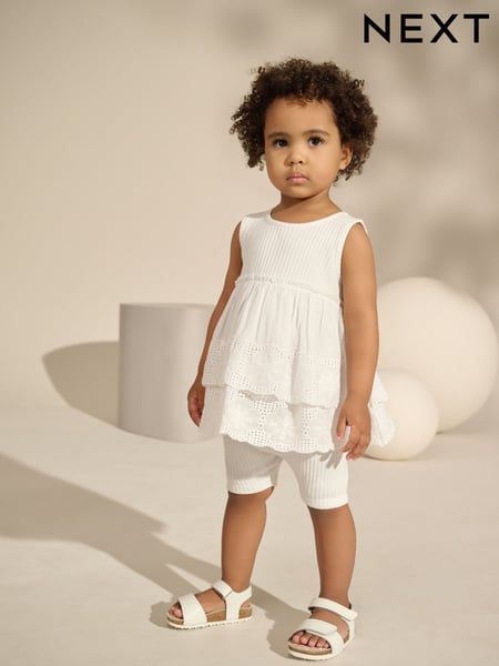 Cream Broderie Vest and Cycle Shorts Set (3mths-7yrs) (AD5485) | € 17 - € 23