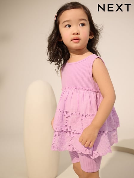 Lilac Purple Broderie Vest and Cycle Shorts Set (3mths-7yrs) (AD5486) | € 17 - € 23