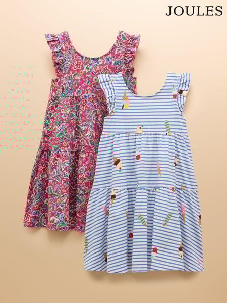 Joules Butterfly Blue & Pink Frill Sleeve Print Dress Two Pack (AD5514) | € 50 - € 59