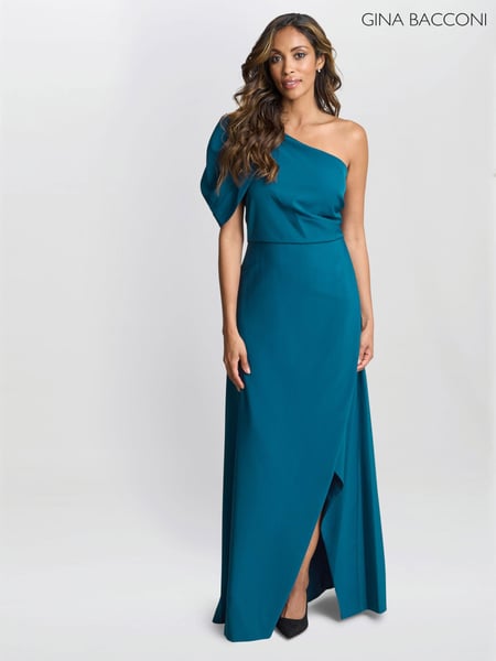 Gina Bacconi Blue Tori One Shoulder Stretch Crepe Maxi Dress (AD6391) | € 265