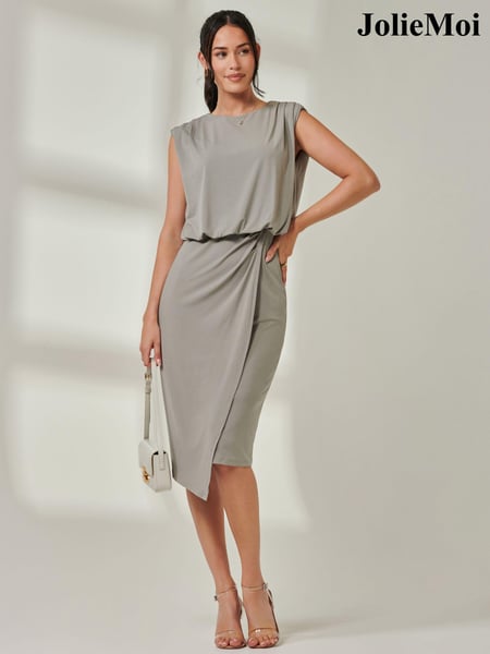 Jolie Moi Green Tiered Draped Pencil Dress (AD6835) | € 106