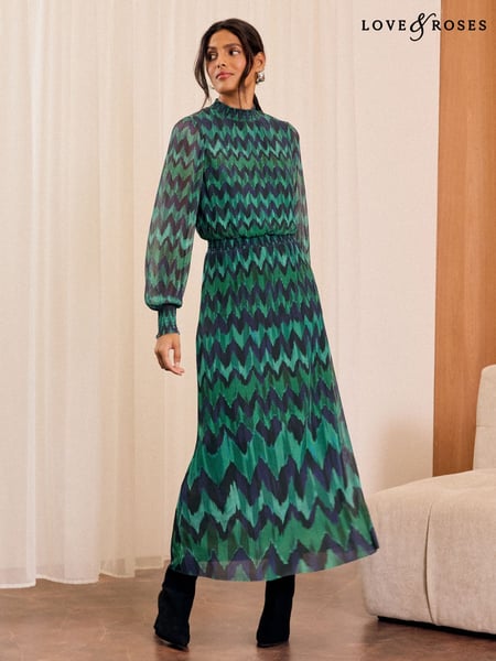 Love & Roses Green Plisse Midi Dress (AD7016) | € 52