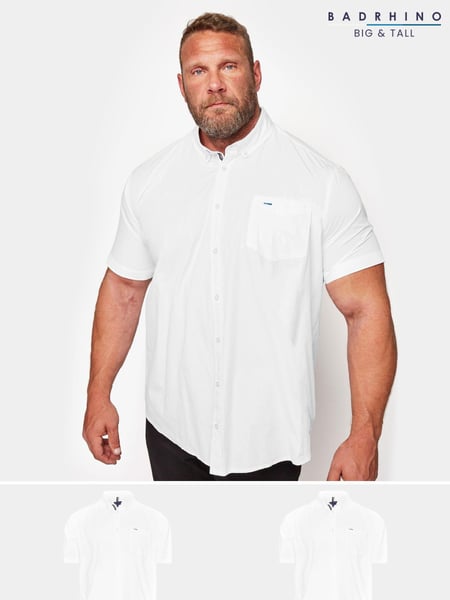 BadRhino Big & Tall White 100% Cotton Short Sleeve Oxford Shirts 2 Pack (AD7369) | € 70