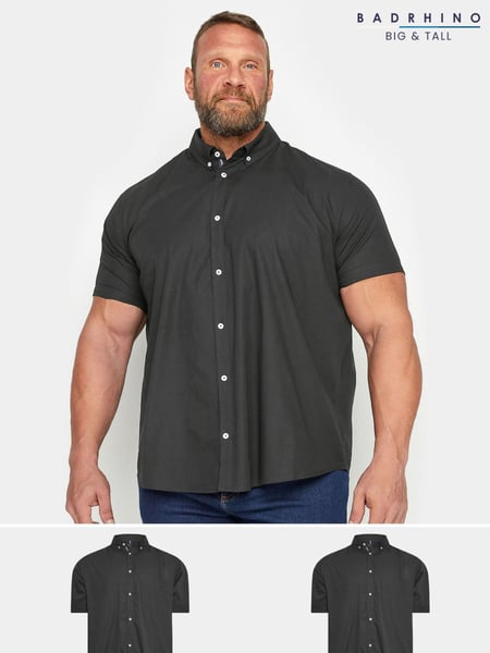 BadRhino Big & Tall Black Poplin Short Sleeve 100% Cotton Shirts 2 Pack (AD7395) | € 66
