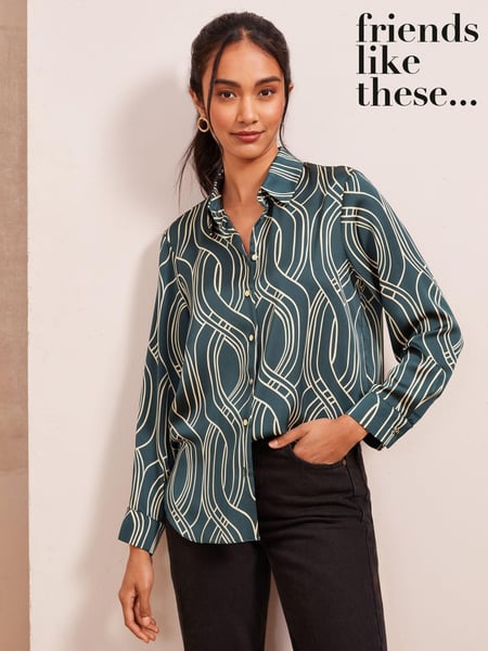 Friends Like These Green Petite Satin Long Sleeve Button Through Shirt (AD7436) | € 62