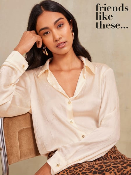 Friends Like These Oyster Long Sleeve Crushed Satin Shirt (AD7463) | € 59