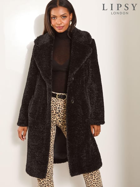 Lipsy Black Teddy Faux Fur Coat (AD7608) | € 139