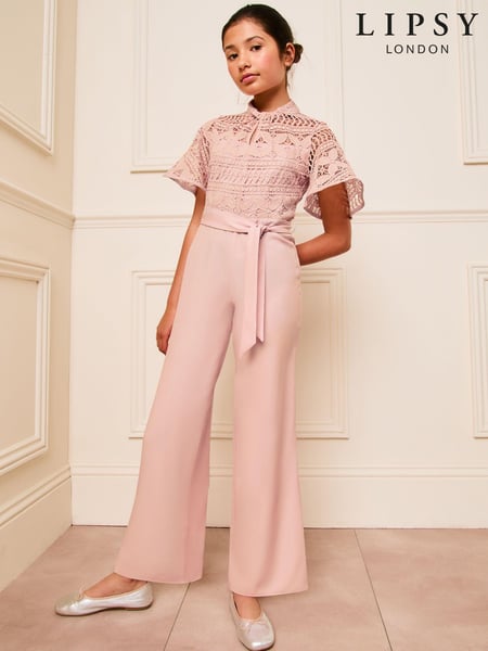 Lipsy Pink 2-in-1 Flutter Sleeve Lace Occasion Jumpsuit (5-16yrs) (AD7709) | € 49 - € 58