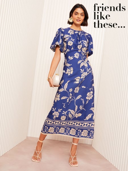 Friends Like These Blue Petite Satin Puff Sleeve Midi Dress (AD7752) | € 86