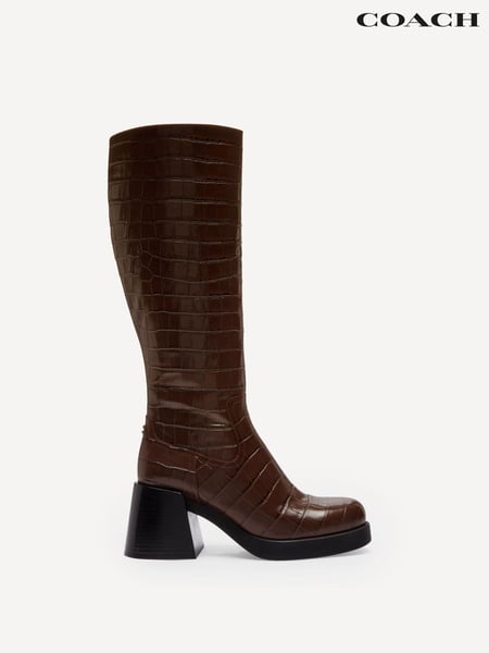 COACH Brown Natasha Embossed Croc Boots (AD7818) | € 273