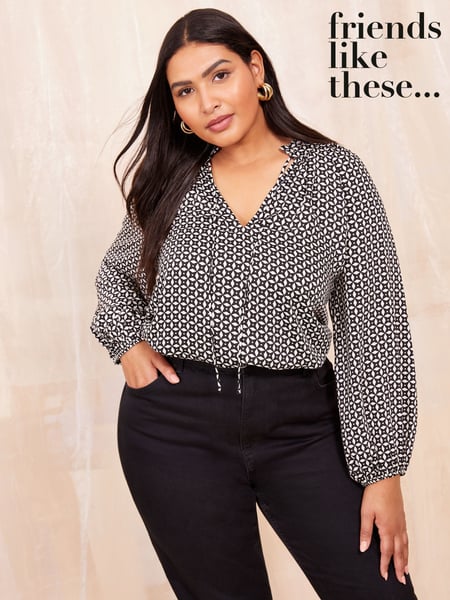 Friends Like These Black/White Long Sleeve Satin Tie Neck Blouse (AD7878) | € 56