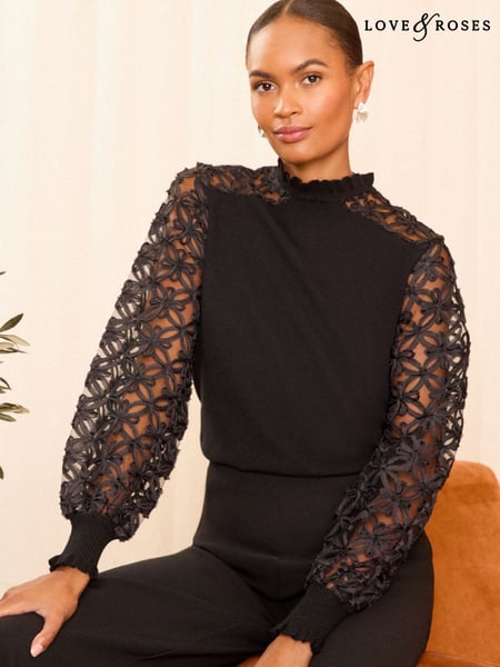 Love & Roses Black Woven Mix Sleeve Jumper (AD7975) | € 46