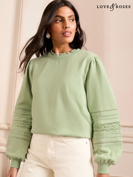 Love & Roses Sage Green Pintuck Jersey Sweatshirt (AD8022) | € 30