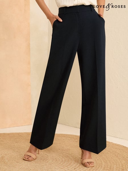 Love & Roses Navy Blue Petite High Waist Wide Leg Tailored Trousers (AD8025) | € 62