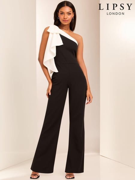 Lipsy Black and White One Shoulder Bow Jumpsuit (AD8086) | € 134