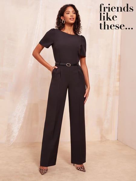 Friends Like These Black Boat Neck Tailored Jumpsuit With Belt Detail (AD8126) | € 101