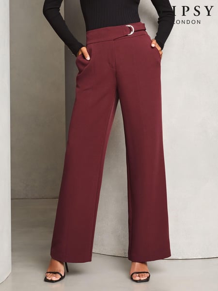 Lipsy Burgundy Red Petite Wide Leg D Ring Trousers (AD8154) | € 43