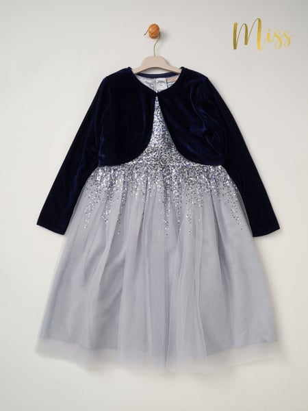 Miss Sequin Waterfall Dress With Faux Fur Bolero Outfit Set (AD8206) | € 69