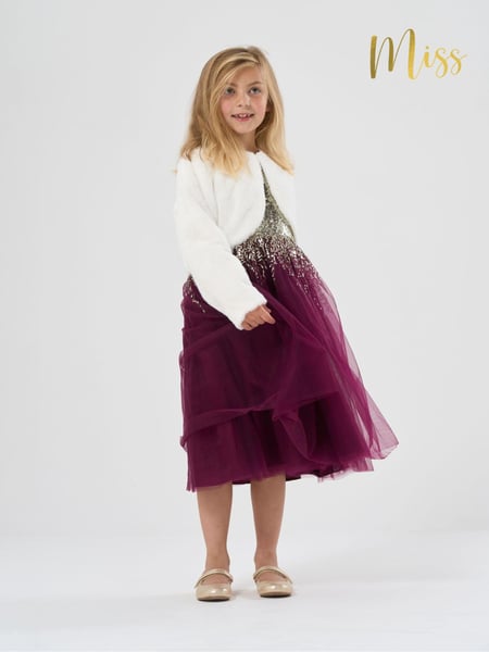 Miss Sequin Waterfall Dress With Faux Fur Bolero Outfit Set (AD8214) | € 69