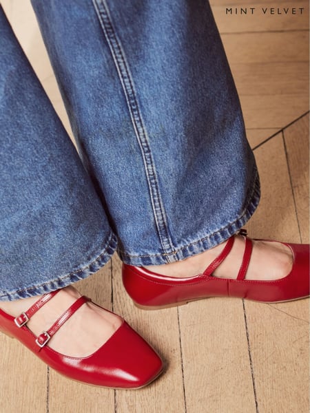 Mint Velvet Red Leather Ballet Pumps (AD8590) | € 154