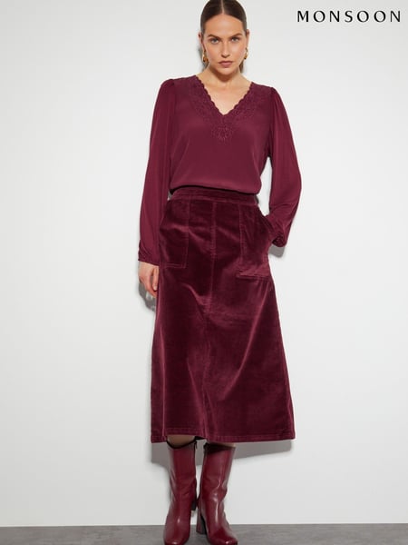 Monsoon Red Malika Cord Midi Skirt (AD8941) | € 50