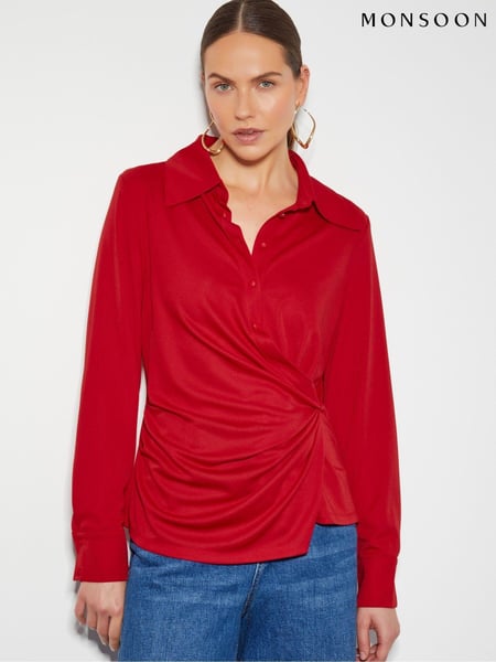 Monsoon Red Dalia Drape Jersey Shirt (AD8943) | € 35