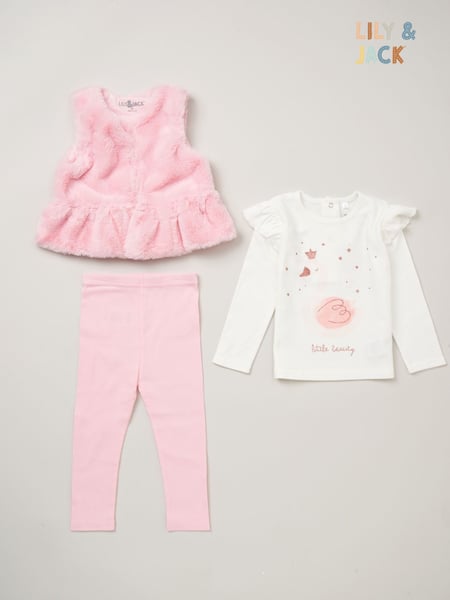 Lily & Jack Faux Fur Gilet 100% Cotton Top and Leggings Outfit Set (AD8954) | € 44