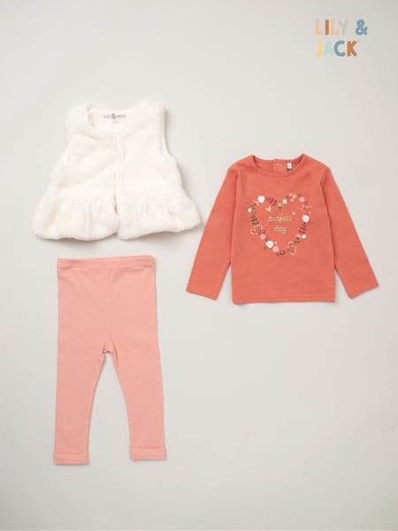 Lily & Jack Faux Fur Gilet 100% Cotton Top and Leggings Outfit Set (AD8957) | € 44