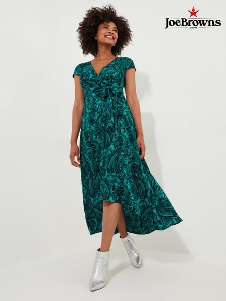 Joe Browns Green Paisley Print Tie Waist V-Neck High Low Maxi Dress (AD9111) | € 45