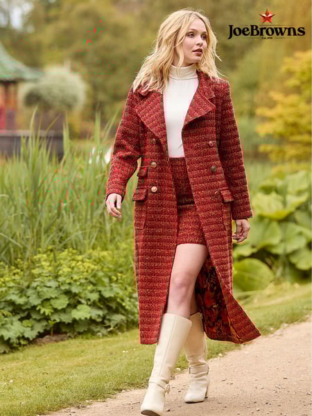 Joe Browns Orange Textured Tweed Double Breasted Maxi Coat (AD9140) | € 147