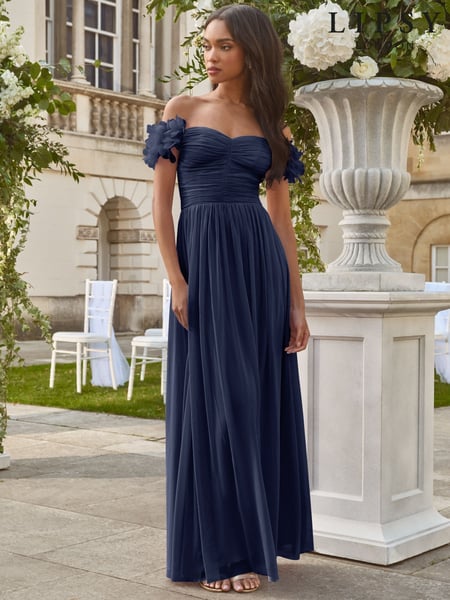 Lipsy Navy 3D Floral Trim Bardot Bridesmaid Maxi Dress (AE0178) | € 187