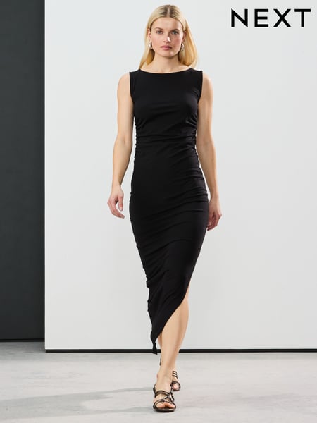 Black Side Seam Ruched Detail Maxi Length Sleeveless Dress (AE0378) | € 25