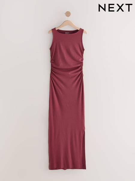 Oxblood Side Seam Ruched Detail Maxi Length Sleeveless Dress (AE0383) | € 25