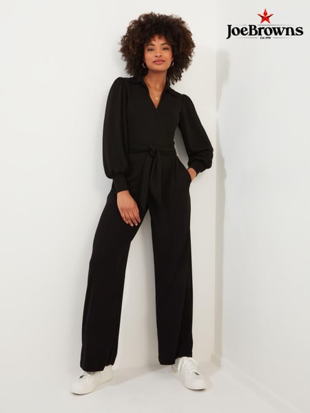 Joe Browns Black Petite Collared Zip Front Straight Leg Jersey Jumpsuit (AE0442) | € 54