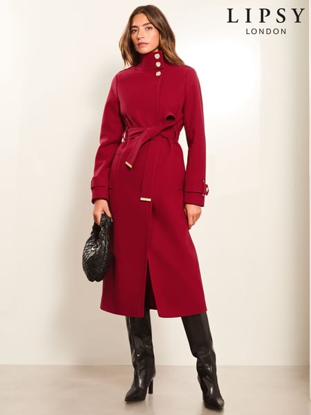Lipsy Red Funnel Neck Belted Longline Coat (AE4156) | € 145