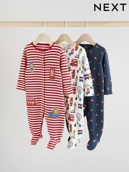 Red/Blue Baby Embroidered Sleepsuits 3 Pack (AE5601) | € 28 - € 31