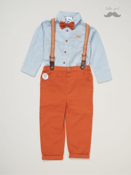 Little Gent Bow Tie Mock 100% Cotton Shirt and Trousers with Braces Outfit Set (AE5952) | € 44