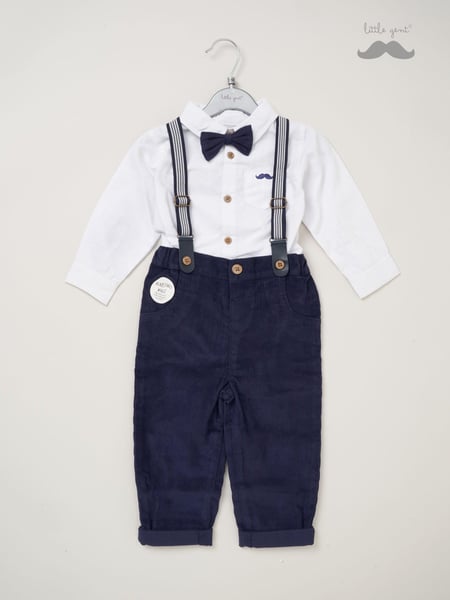 Little Gent Bow Tie Mock 100% Cotton Shirt and Trousers with Braces Outfit Set (AE5953) | € 44